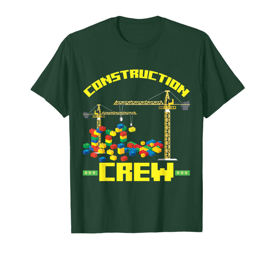 Construction Crew Colorful Block Building Brick Builder Kid T-Shirt