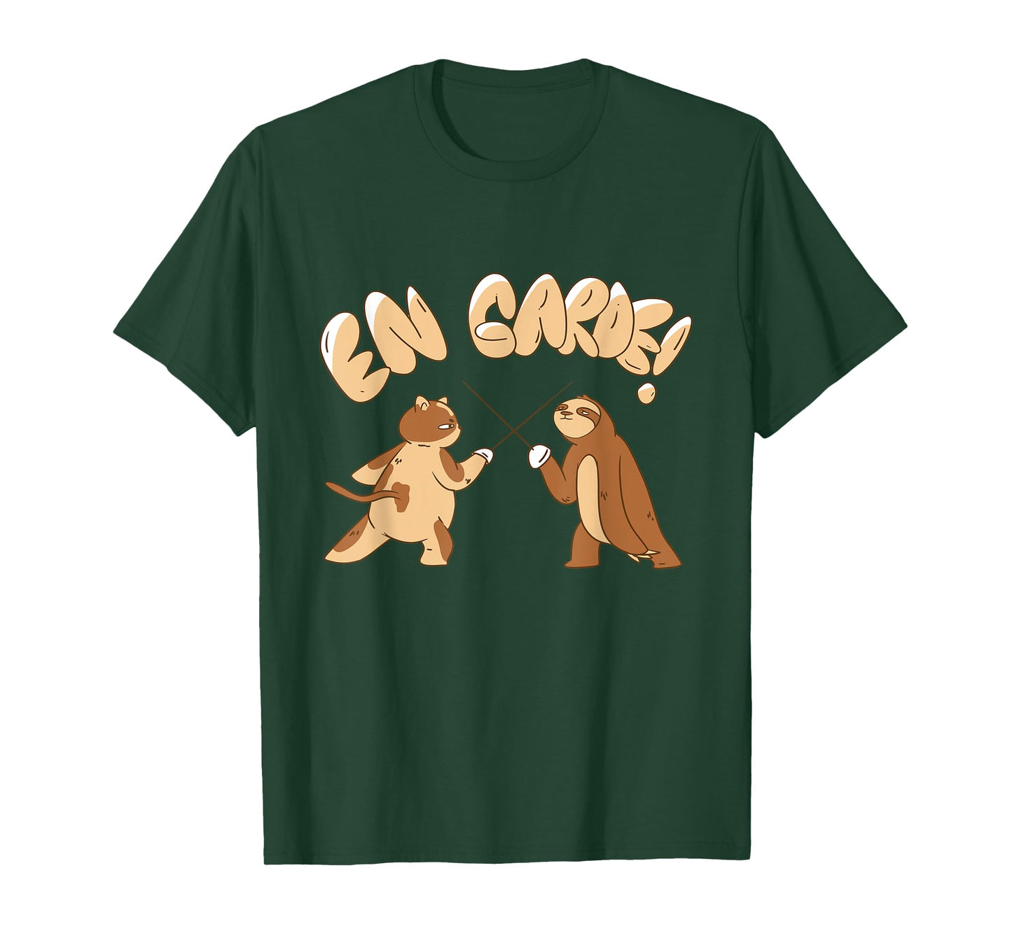 Funny Fencing En Garde Sloth Cat Epee Sabre Sword Fencer T-Shirt for Men Women Girls Kids