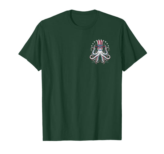 Pocket & Back Salty USA Beachwear July 4th Vintage Octopus T-Shirt