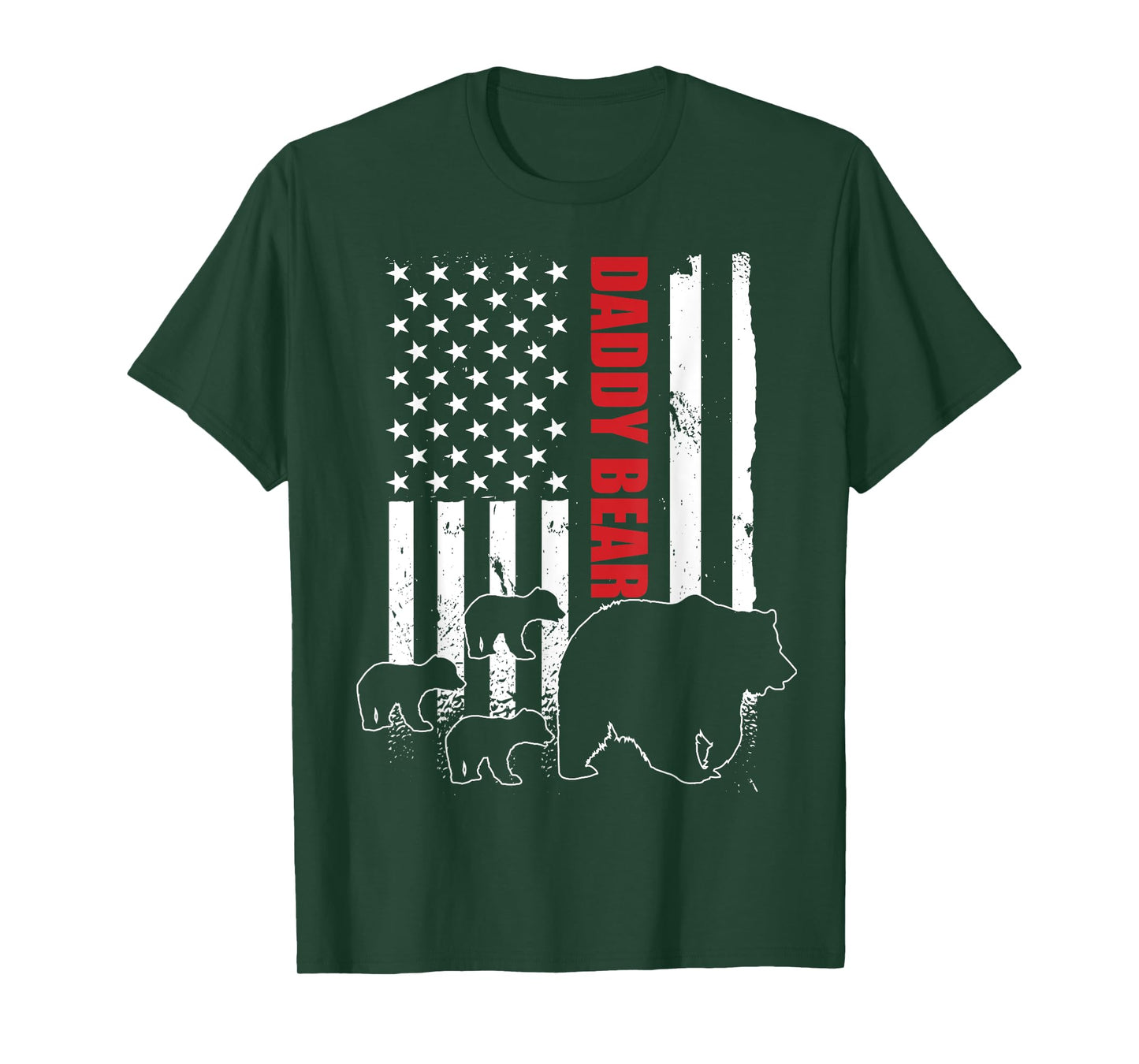 Daddy Bear with 3 cubs American Flag Daddy Bear Triplets T-Shirt
