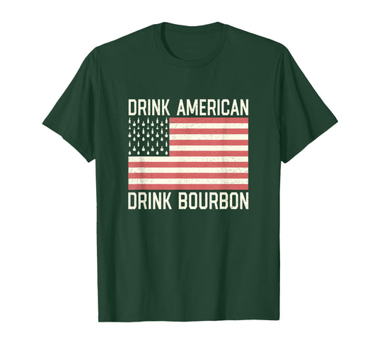 Drink American Bourbon Bottles American USA Flag T-Shirt