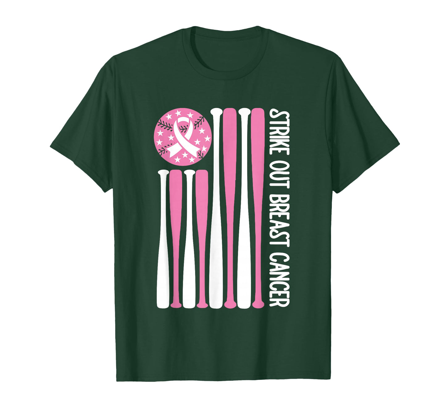 Strike Out Breast Cancer Baseball Lover Pink American Flag T-Shirt