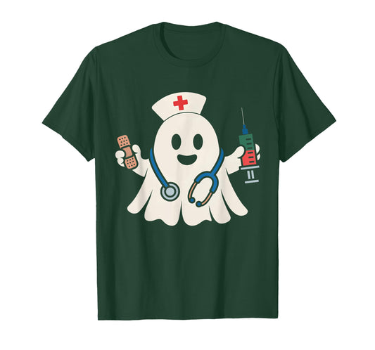 Cute Ghost Nurse Women Scrub Top Nursing Halloween Costume T-Shirt