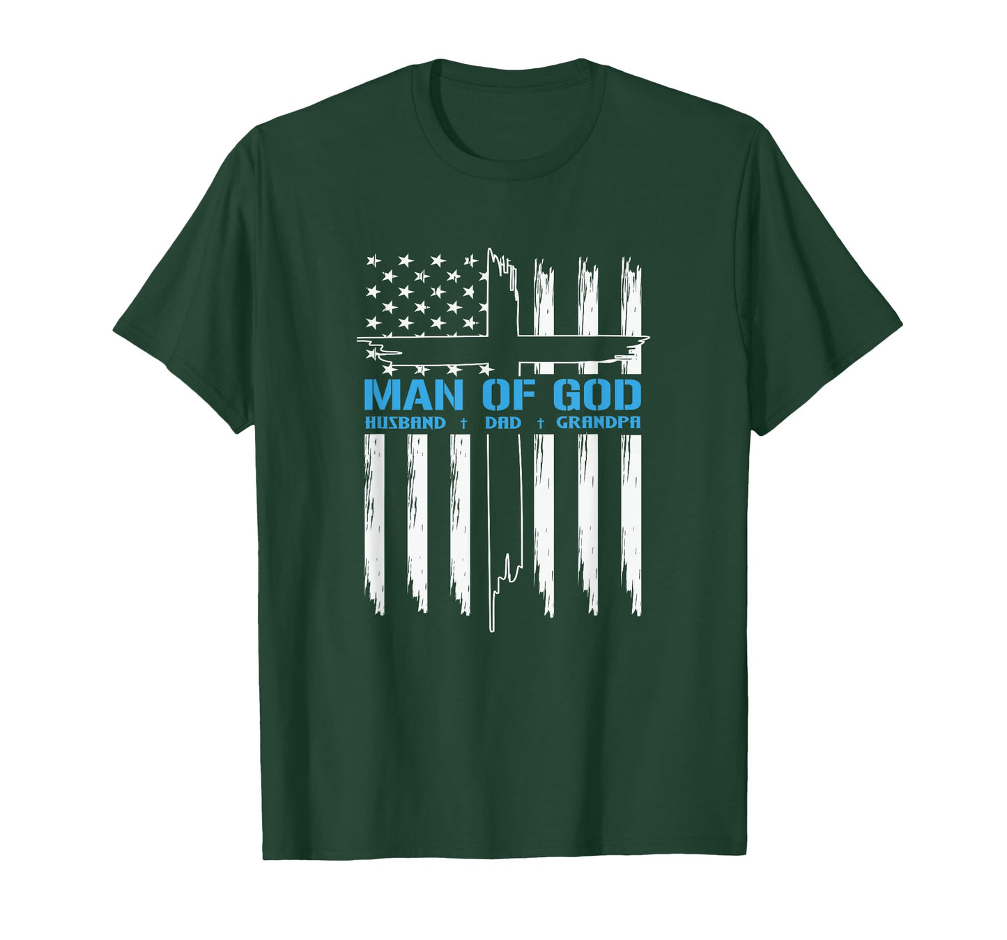 Man Of God Cross American Flag Jesus Christian Tee T-Shirt