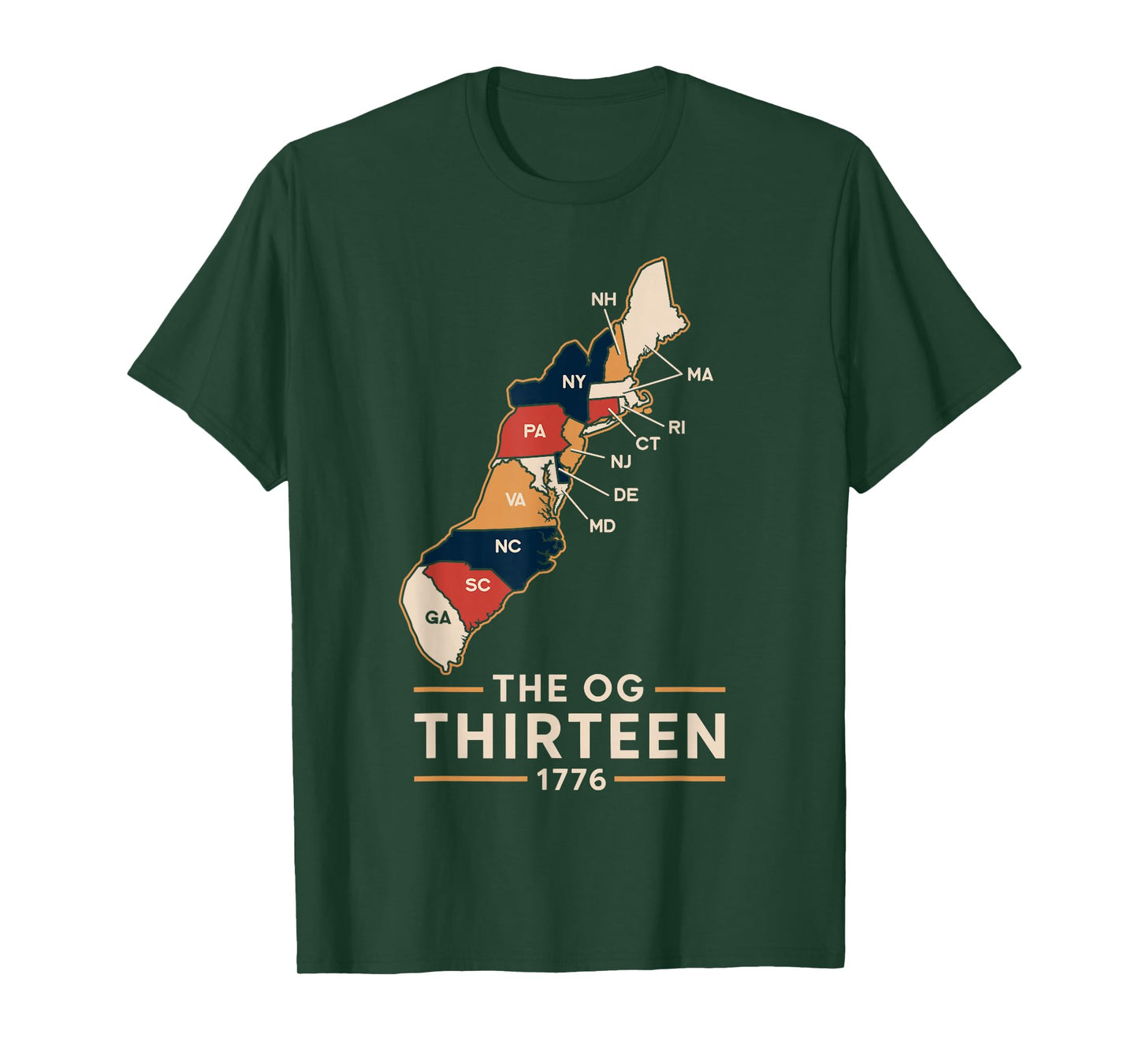 The OG Thirteen 1776 Colonial States Map Patriotic Design T-Shirt