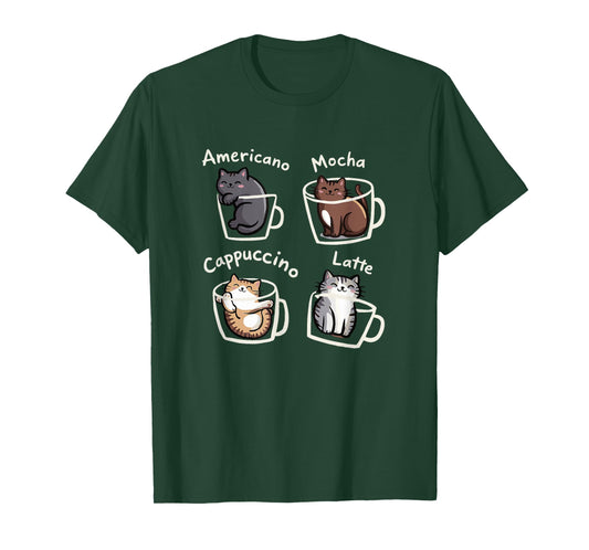 Cute Cats in Coffee Cups Espresso Mocha Latte Cappuccino T-Shirt