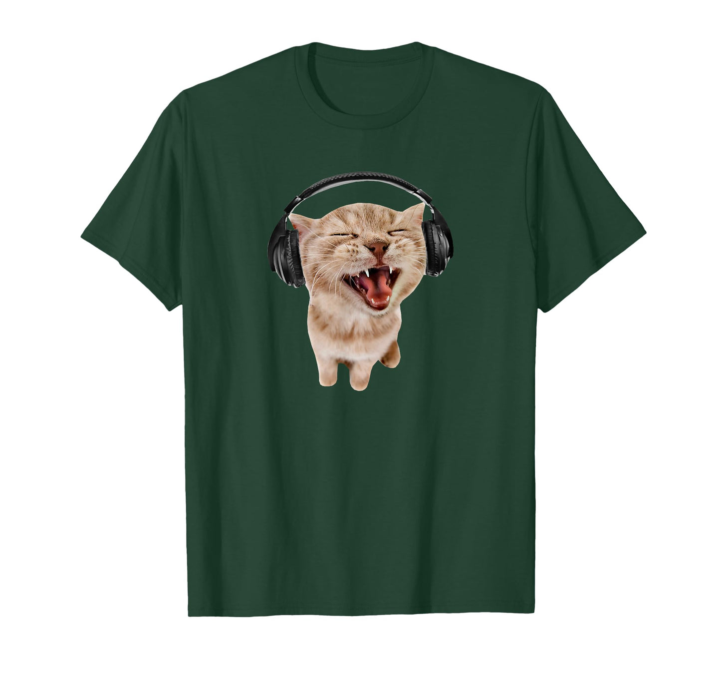 Cat With Headphones Meme Men Women Girls Kids T-Shirt
