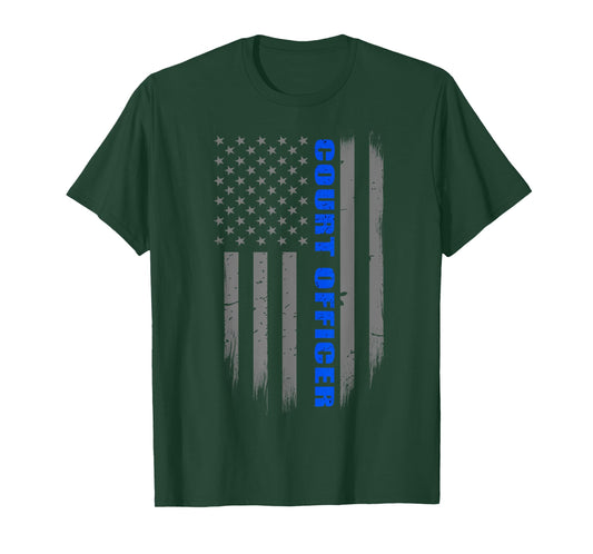 Court Officer Gift - Thin Blue Line American Flag T-Shirt