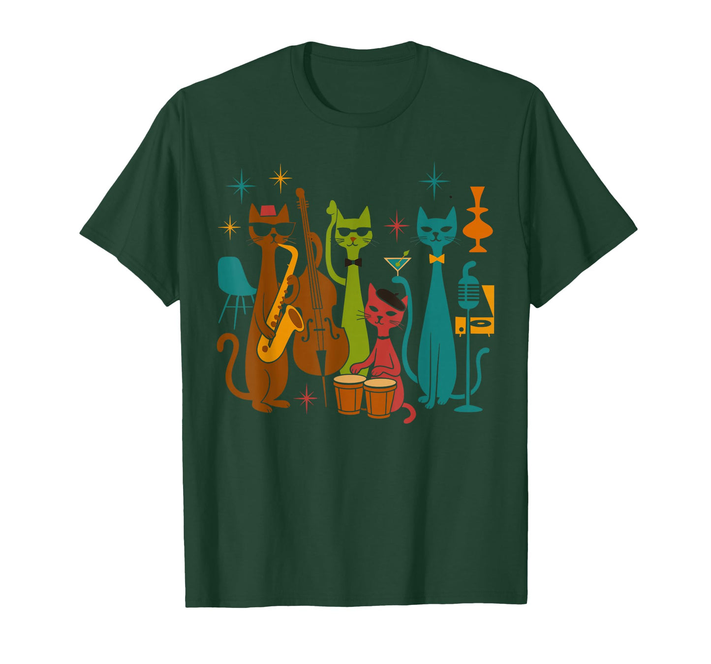 Vintage Mid Century Modern Look Cat Band 50s 60s Style T-Shirt