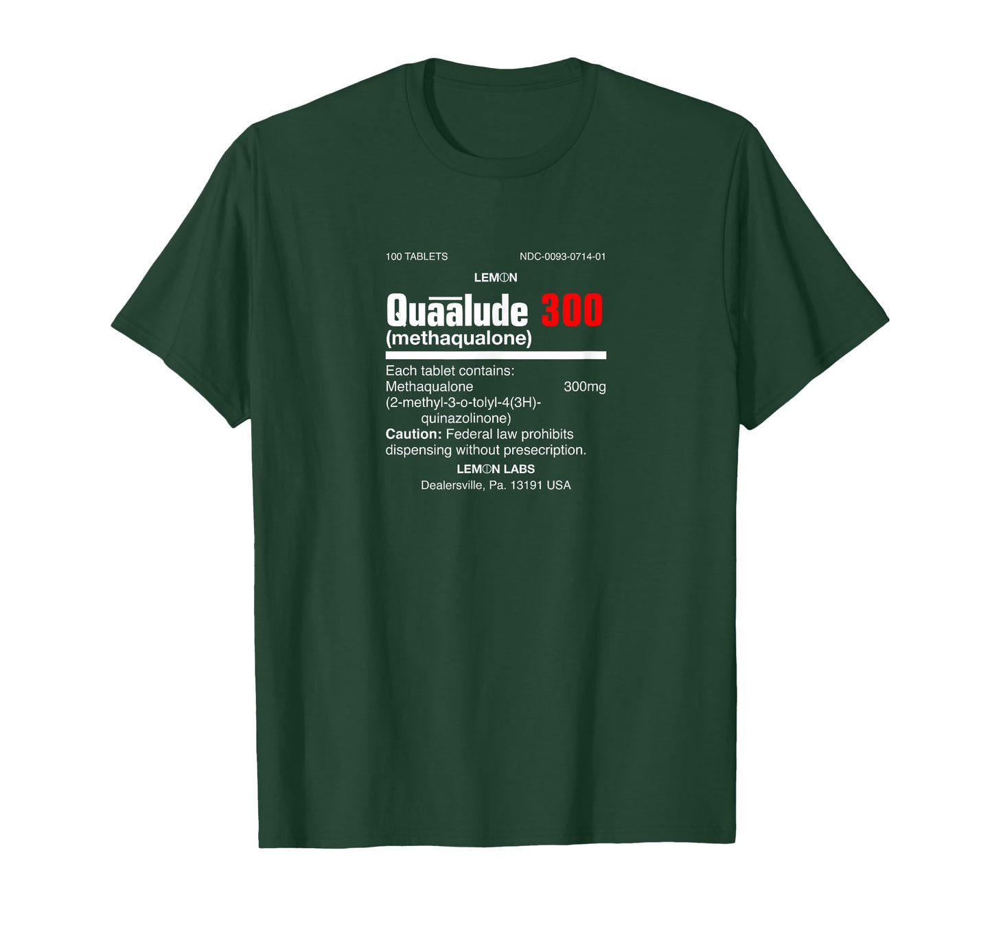 1970's Lemon Labs Quaalude 300 Label Reproduction Nostalgia T-Shirt