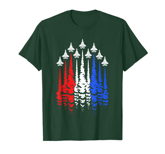 Red White Blue Patriotic Jets USA Flag Men Boys 4th of July T-Shirt