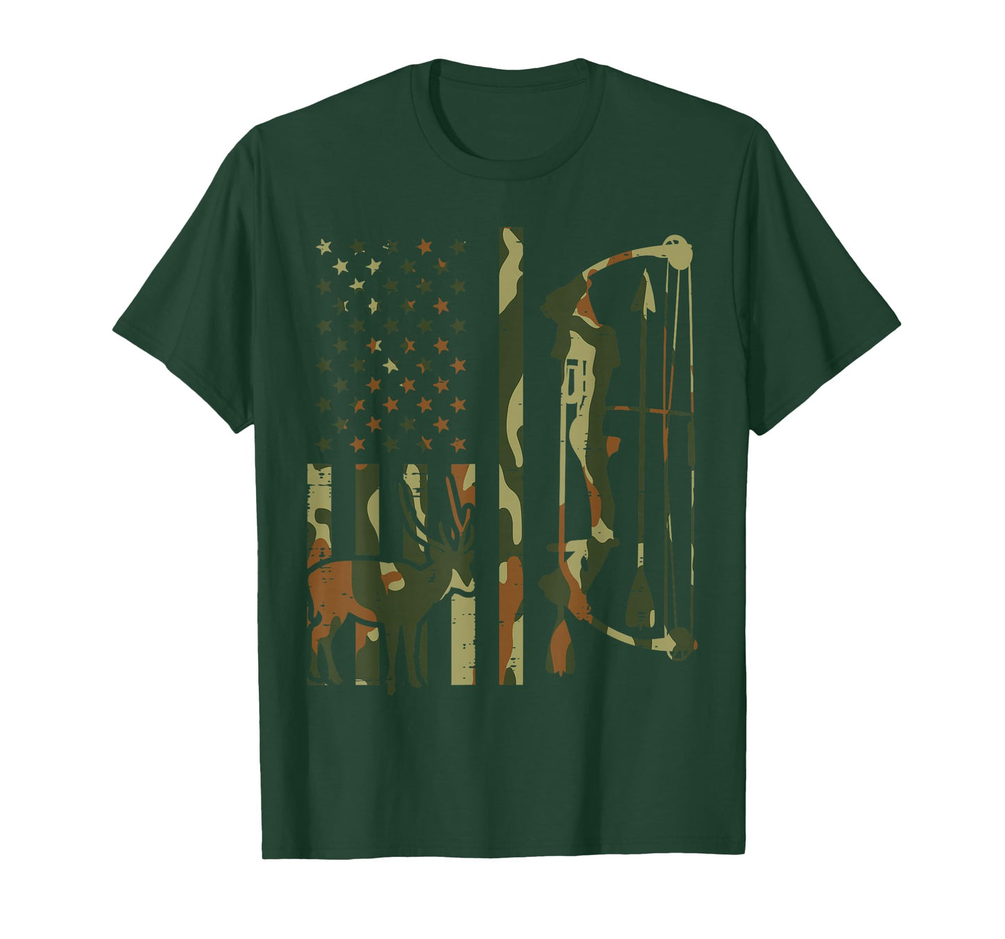 Camo Flag Deer Bow Hunting Patriotic Hunter Dad Archer T-Shirt