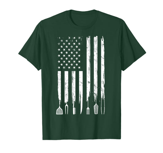Vintage US Flag Tee Grill & BBQ Lover Smoker Grilling Tools T-Shirt