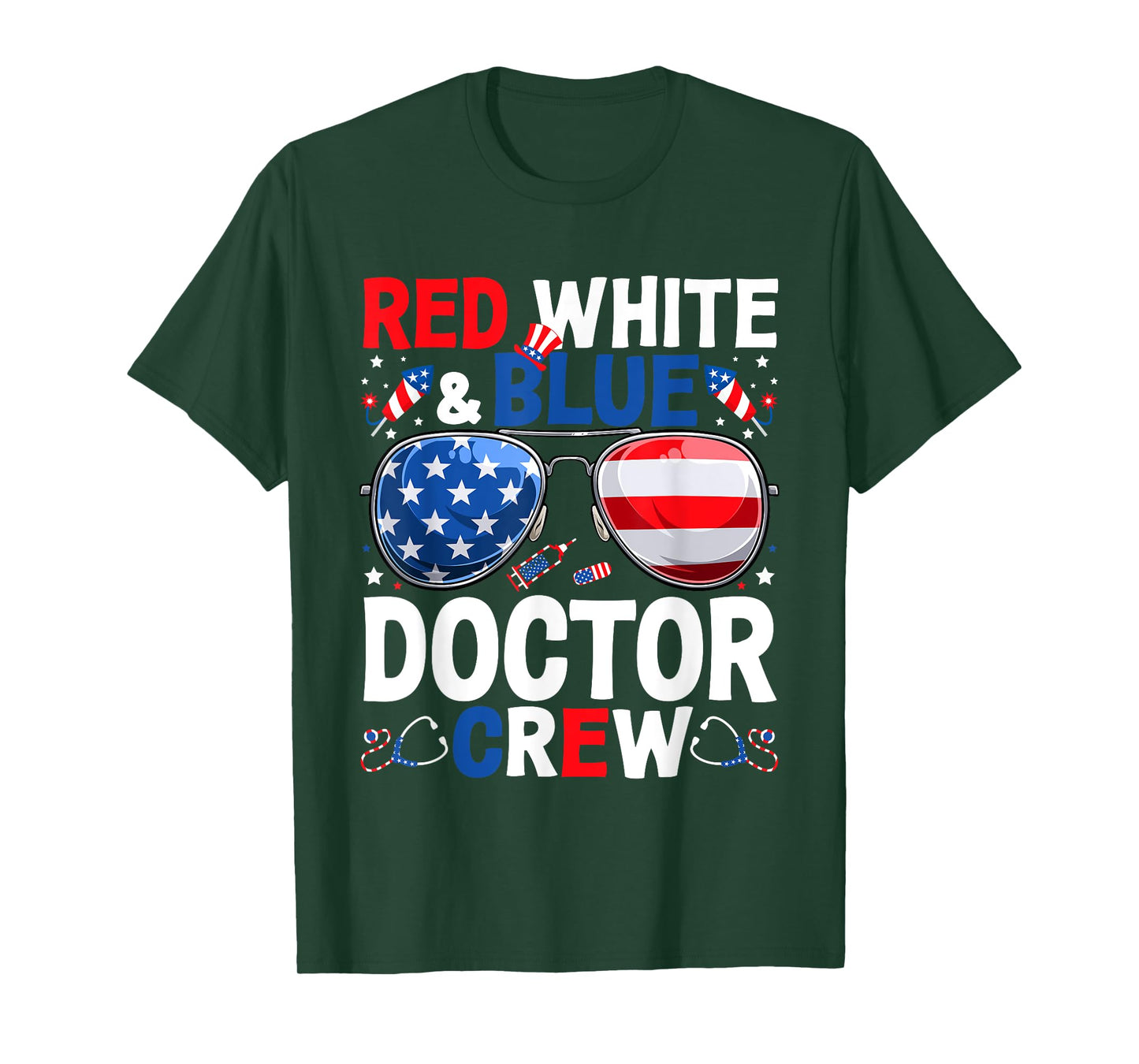 4th Of July Red White & Blue Doctor Crew American Flag Women Men T-Shirt