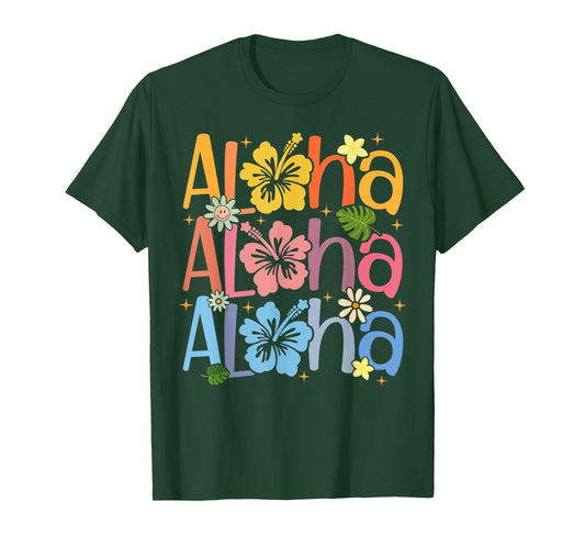 Cute Aloha Hawaiian Summer Vacation Shaka Hibiscus Kids Girl T-Shirt