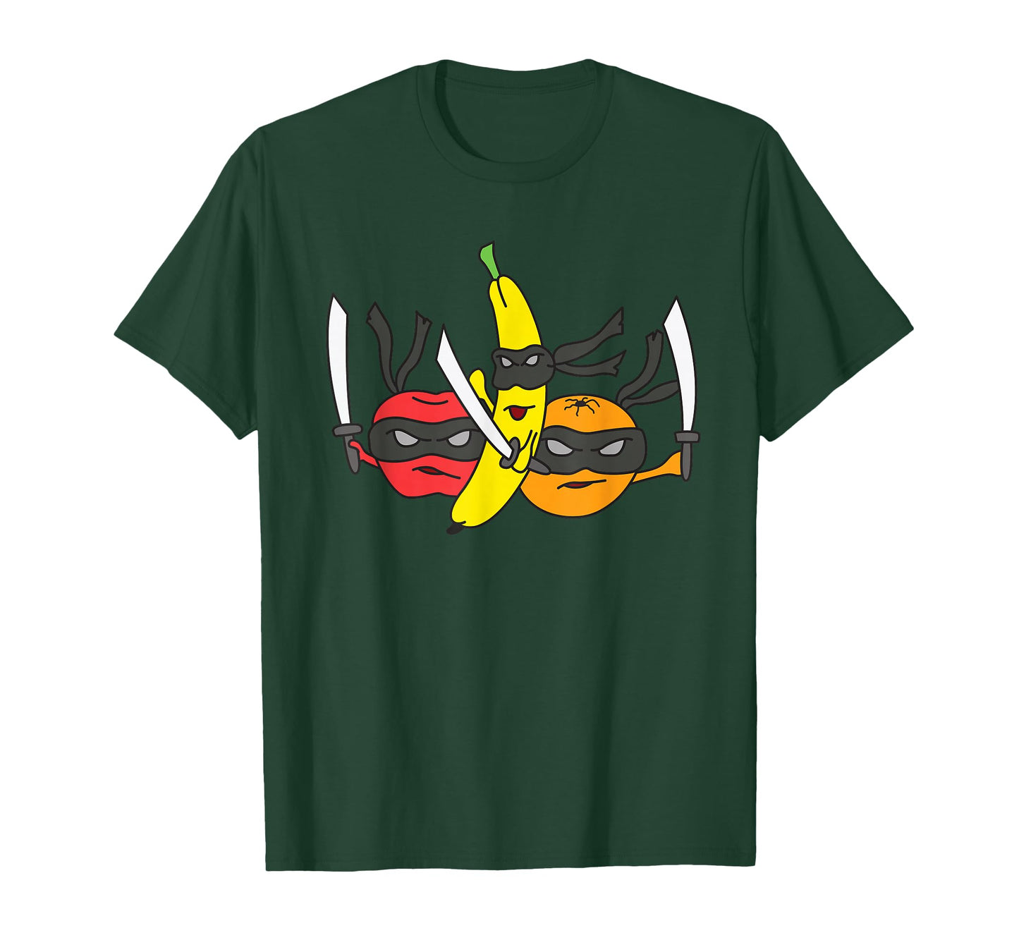 Fruits Fight Against Ninja Swords Cartoon Graphic T-Shirt