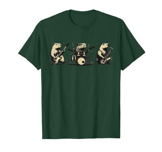 Retro Capybara Rock Music Funny Vintage Capybara Band Music T-Shirt