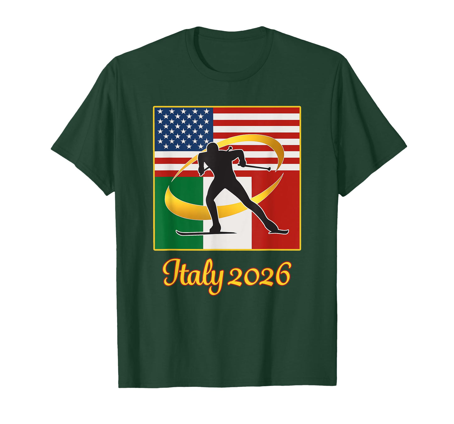 Italy 2026 Cross-Country Skiing USA Italy Flags Winter Sport T-Shirt