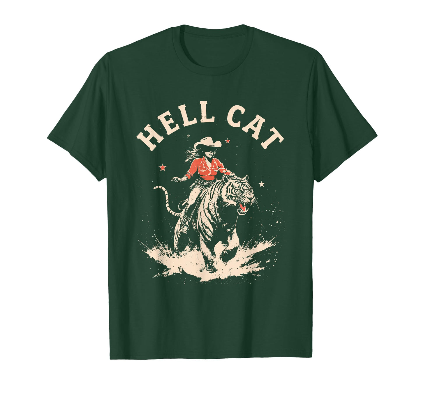 hell cat cowgirl riding tiger vintage funny T-Shirt