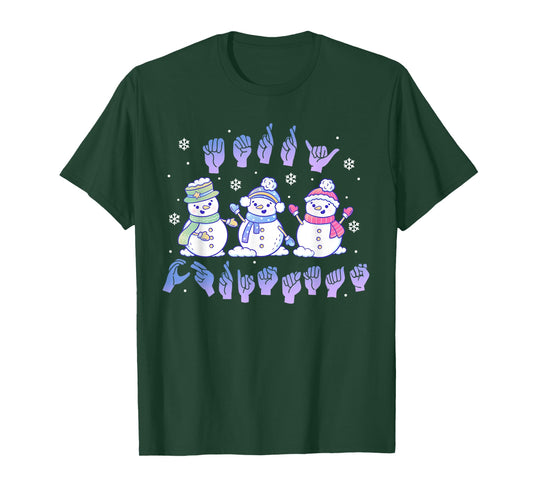 ASL Christmas Snowmen Merry Christmas Sign Language T-Shirt