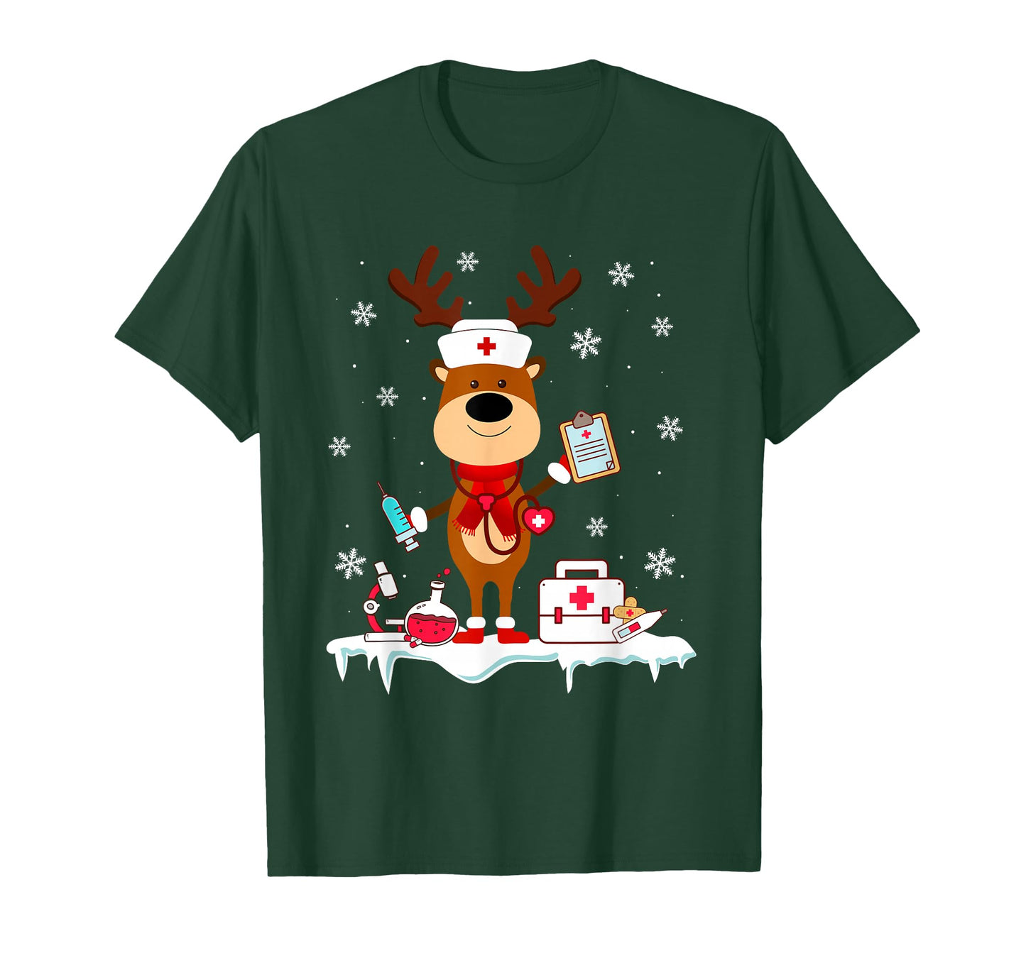 Christmas Nurse Reindeer Funny Xmas Scrub Top Nursing Women T-Shirt