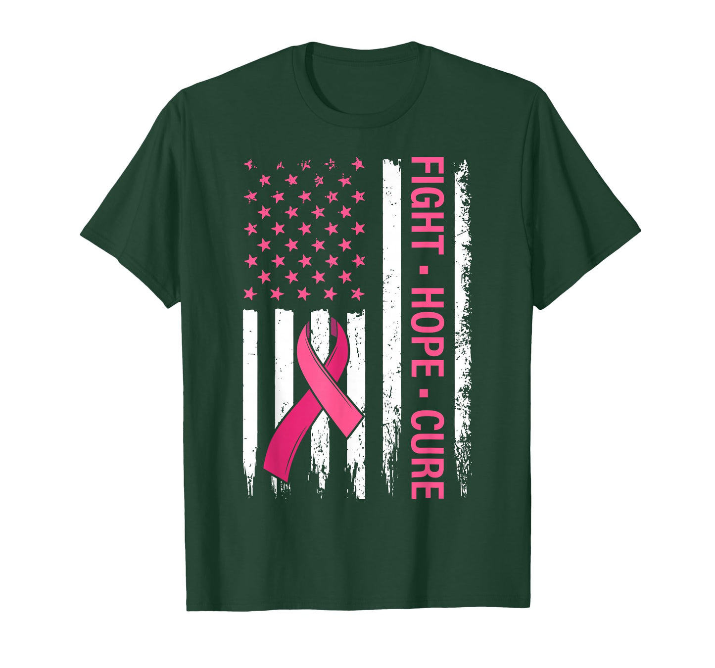 Breast Cancer Awareness Fight Hope Cure Pink Ribbon US Flag T-Shirt