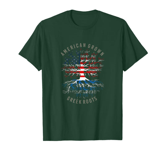 American Grown Greek Roots USA Greece Flag Heritage Tree T-Shirt
