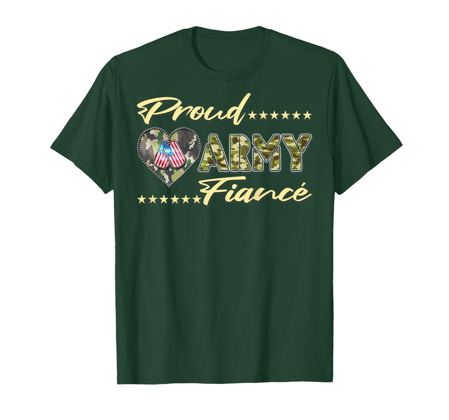 Mens Proud Army Fiance US Flag Dog Tag Heart Military Lover Gifts T-Shirt