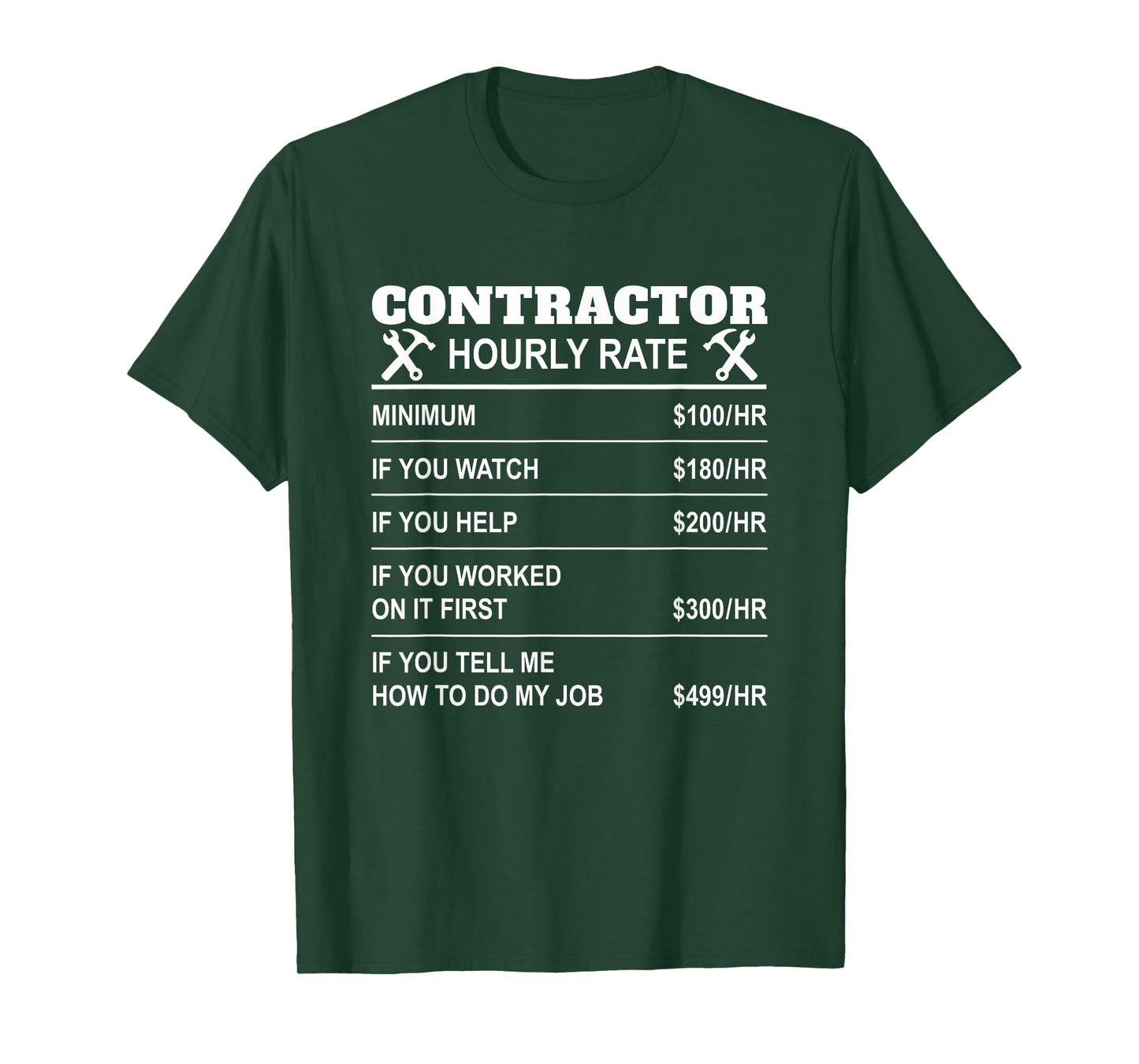 Contractor Hourly Rate Funny Constructor Repairmen Employees T-Shirt
