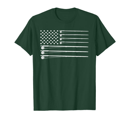 Fly Rod Fishing American Flag T-Shirt T-Shirt
