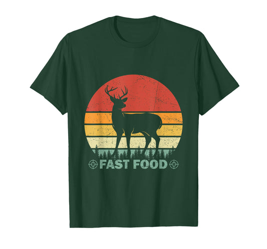 Fast Food Funny Buck Elk Deer Hunting Vintage Retro T-Shirt