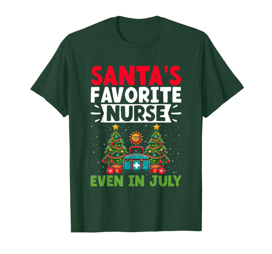 Christmas In July Nurse Santa Hat Summer Medical RN T-Shirt