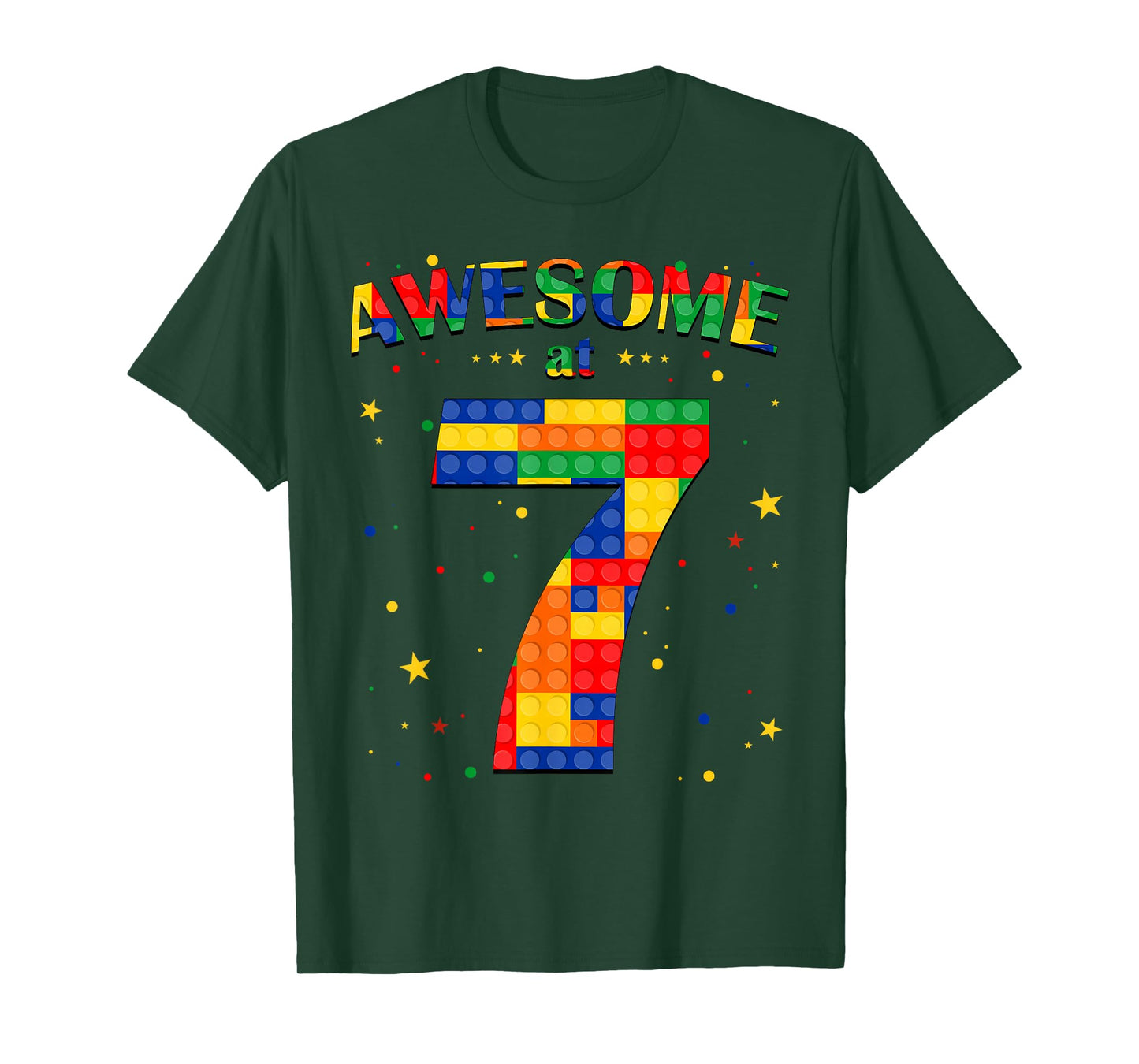 Building Blocks Bricks Awesome at 7 Years Old Birthday Boy T-Shirt