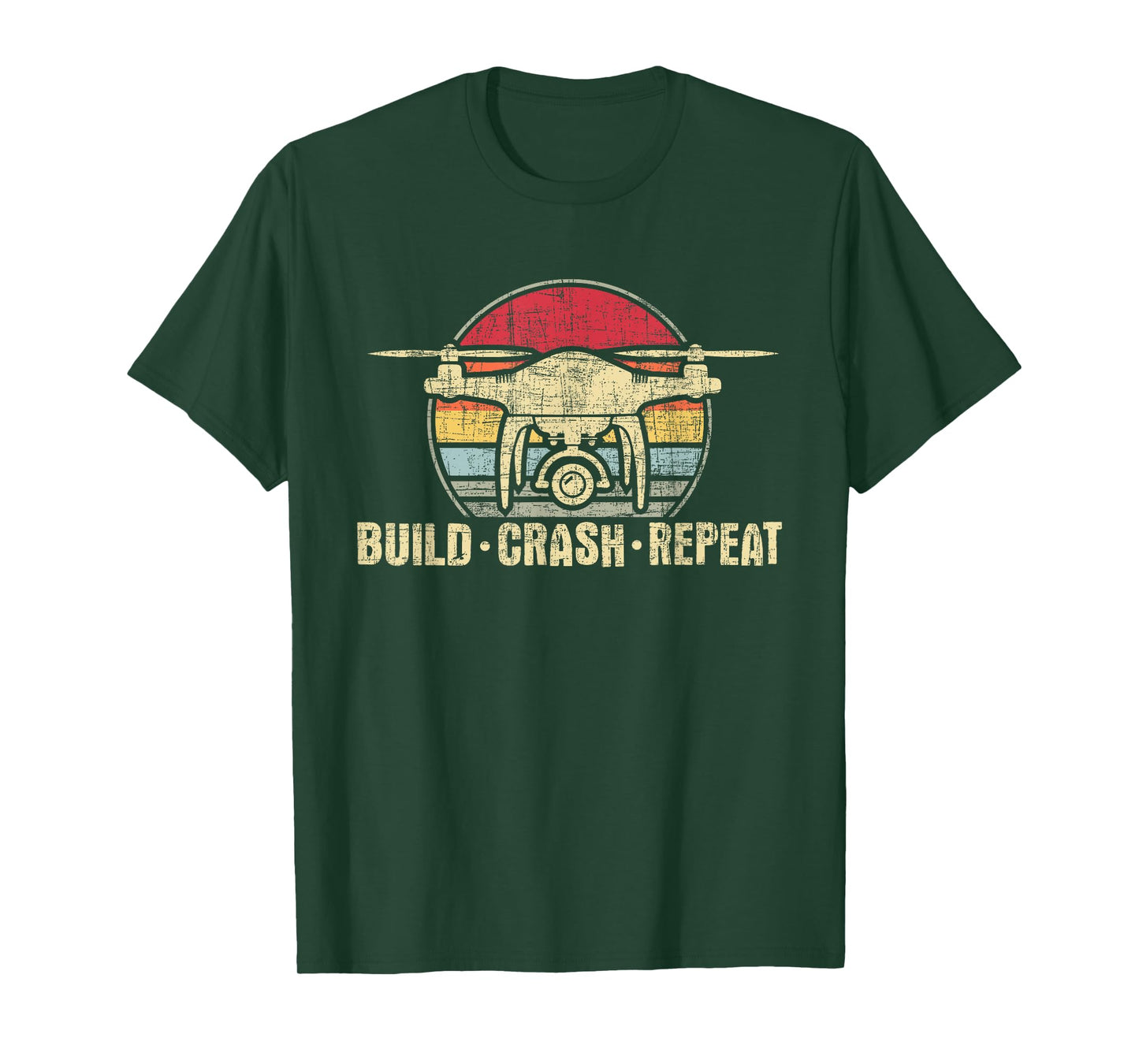 Funny Drone Shirts - Build Crash Repeat - Drone Pilot Quadcopter FAA Certified Unisex-Adults Black T-Shirt