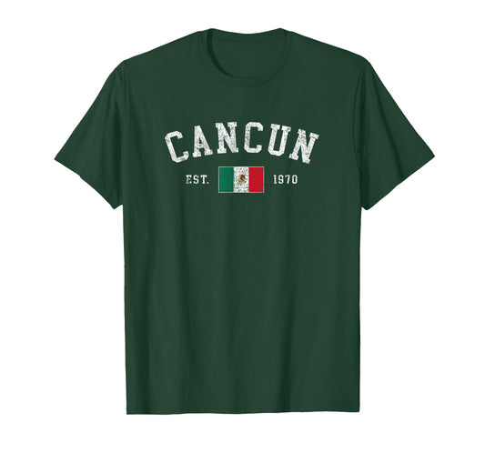 Vintage Cancun Mexico Flag Est 1970 Retro Throwback Souvenir T-Shirt