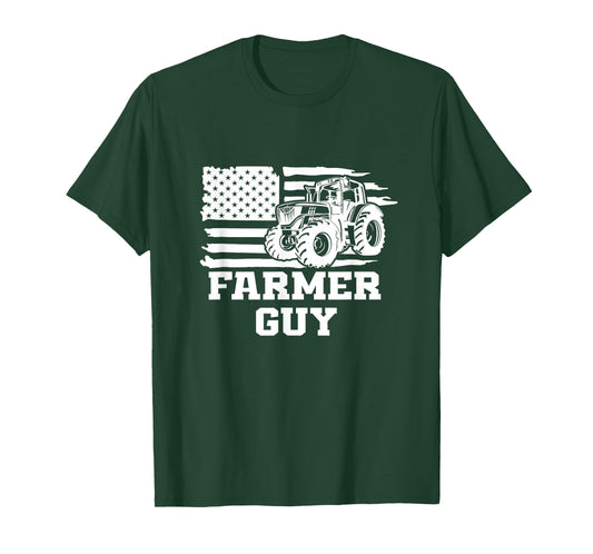 Farmer Guy US American Flag Patriotic Tractor Farming T-Shirt