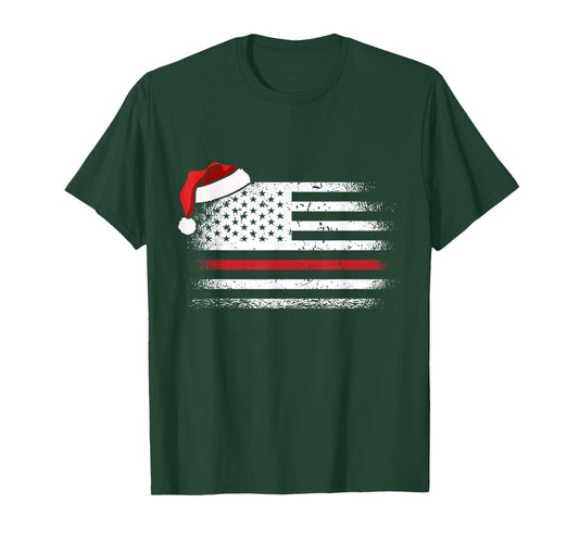 American Flag Firefighter Christmas Pajama Cool Xmas Fireman T-Shirt