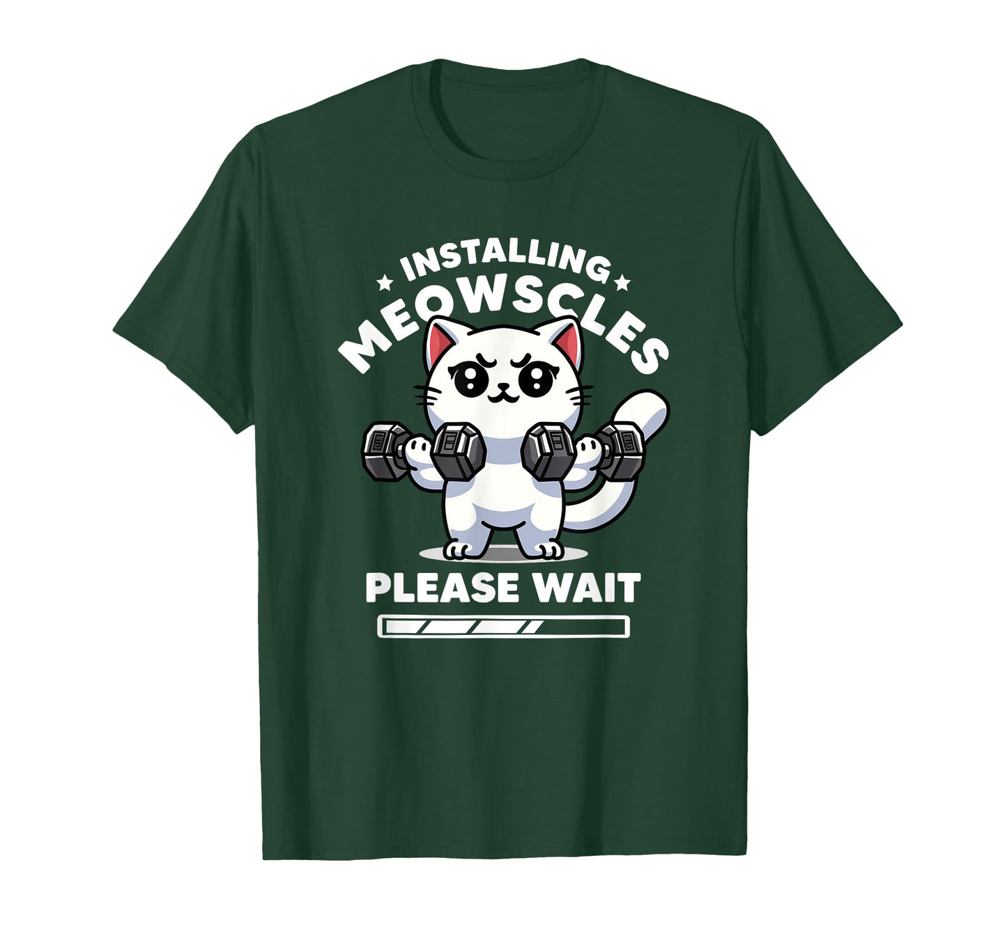 Installing Meowscles Please Wait Cat Funny Gym Quote Cat Men Women Kids T-Shirt