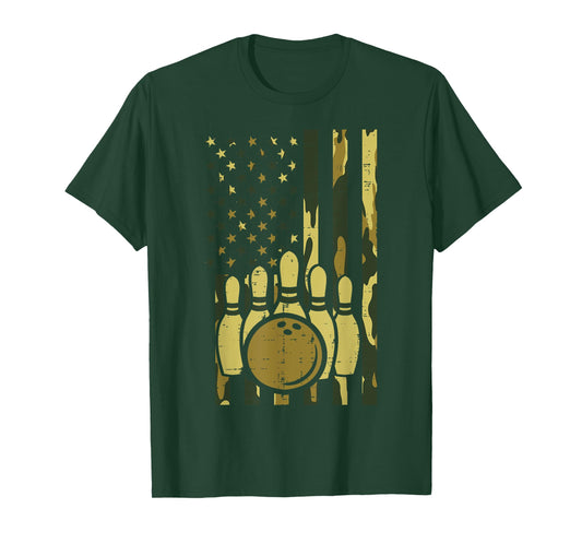 Bowling Camo American Flag Patriotic Bowler Women Men Kids T-Shirt