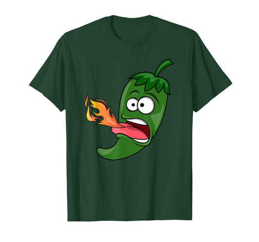 Chili Pepper Breathing Fire T-Shirt | Red Hot Funny Cartoon T-Shirt