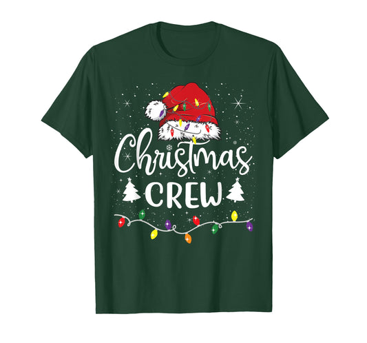 Christmas Crew Lights Red Santa Hat Xmas Family Men Women T-Shirt