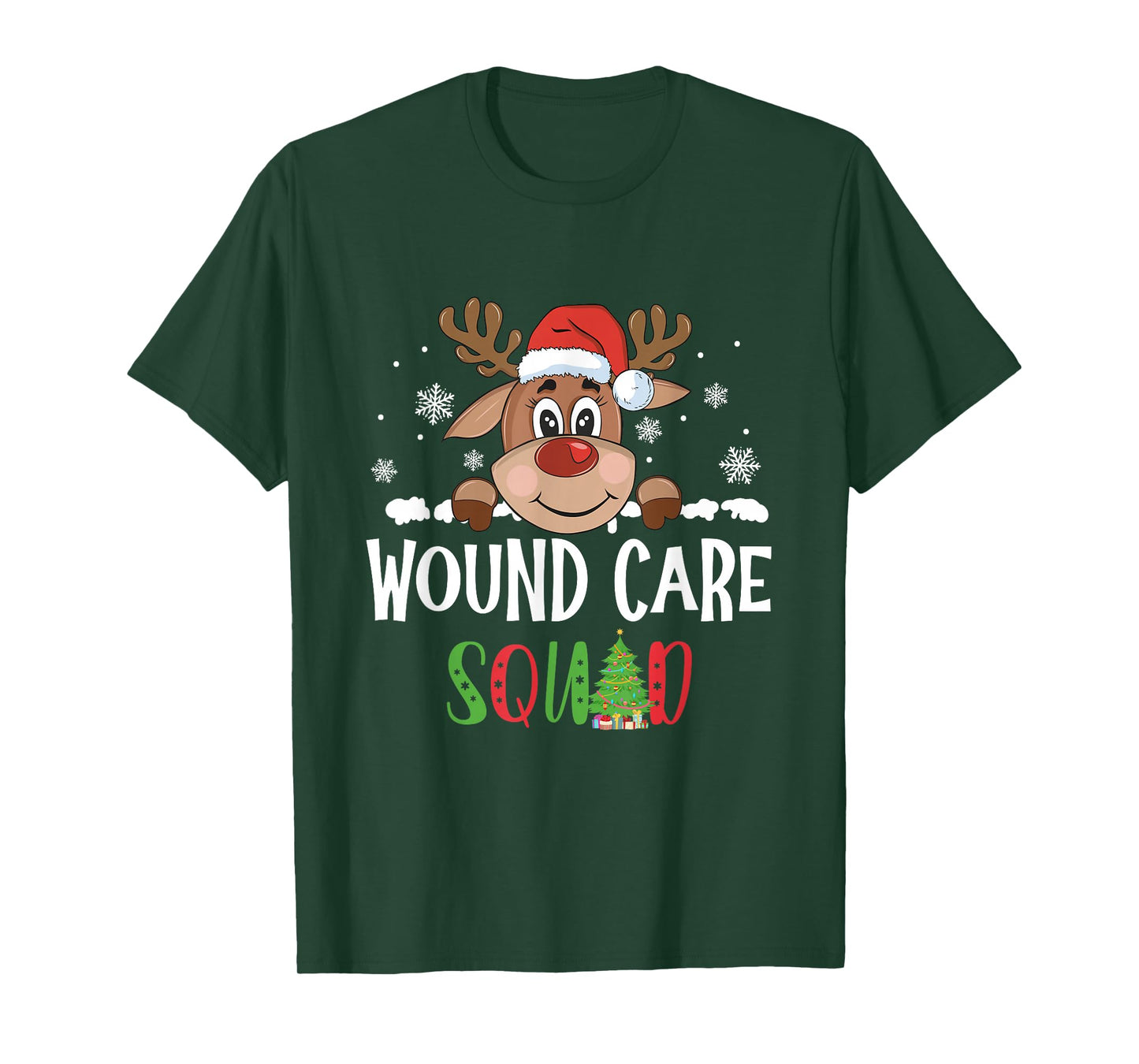 Cute Reindeer Christmas Wound Care Squad Stethoscope Nurse T-Shirt