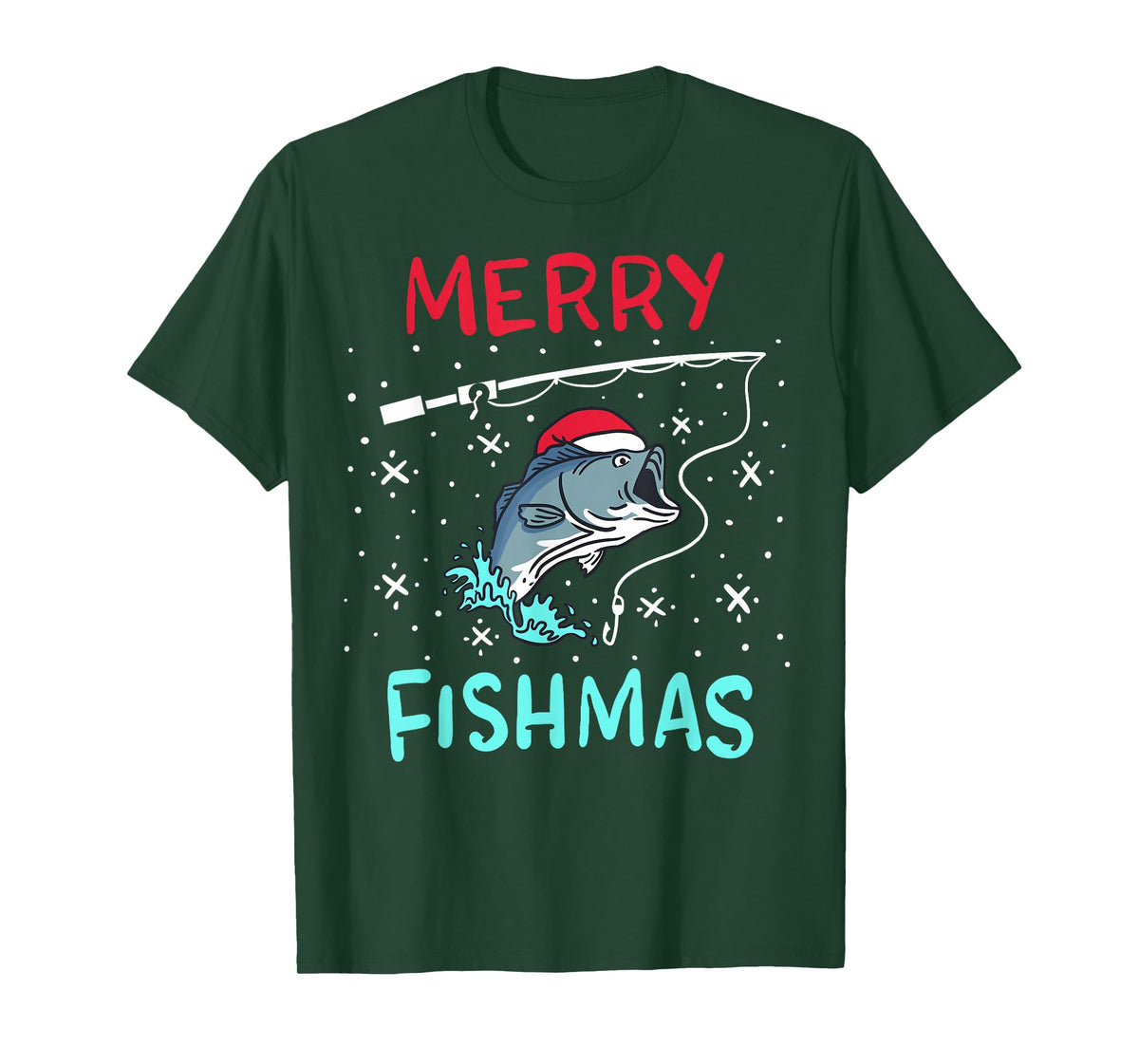 Merry Christmas Fishmas Funny Fishing Fish Gift Present T-Shirt