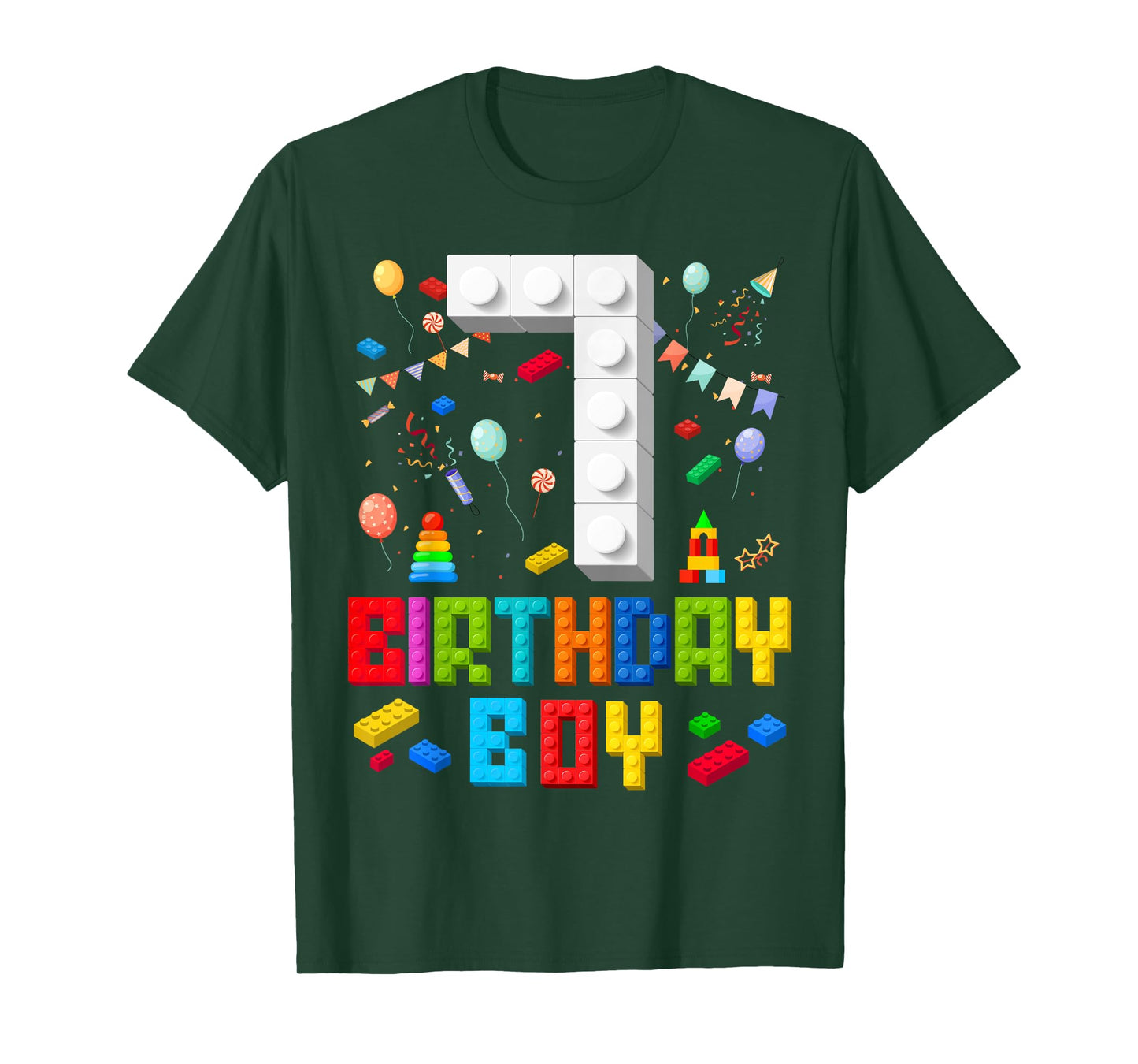 7th Birthday Boy Master Builder 7 Years Old Building Block T-Shirt