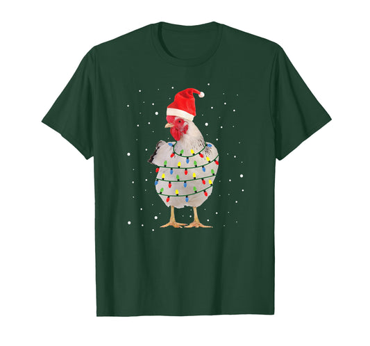 Chicken Christmas Chicken Santa Hat Lights T-Shirt