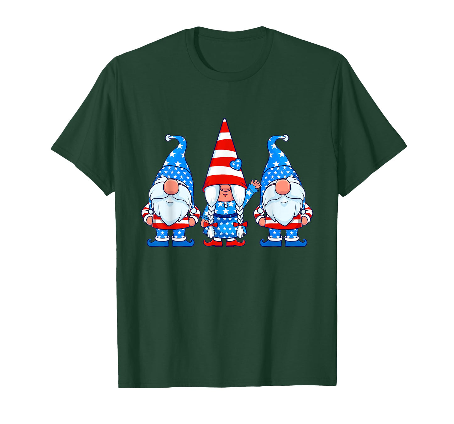Patriotic Gnomes 4th of July USA American Flag Cute Gnome T-Shirt for Women Kids Men