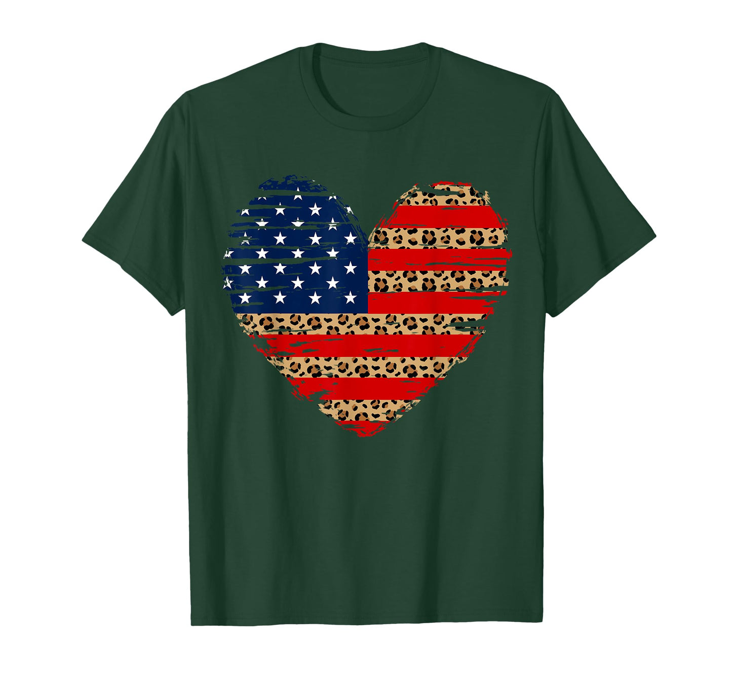 American Flag Heart 4th of July Leopard Print USA Patriotic T-Shirt