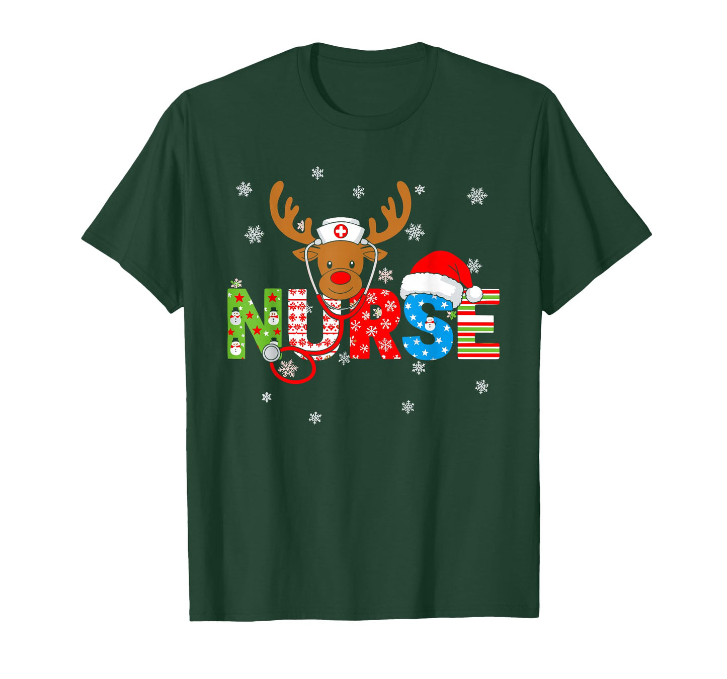 Christmas Nurse Stethoscope Santa Hat Reindeer Xmas T-Shirt