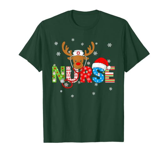 Christmas Nurse Stethoscope Santa Hat Reindeer Xmas T-Shirt