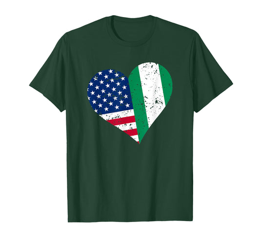 Nigeria USA Heart Shirt Distressed Nigerian American Flag T-Shirt